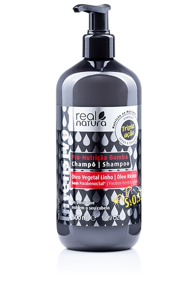 Champô "Pro-Nutrição Bomba - Cabelos Extra Secos" Real Natura 500ml