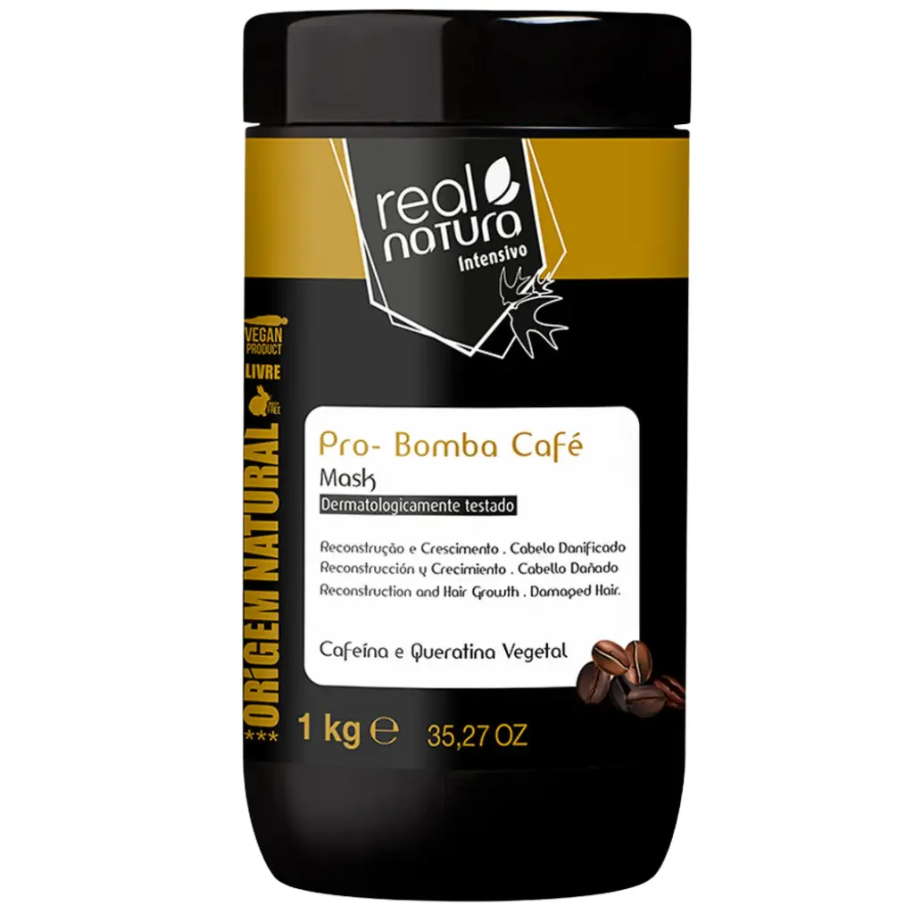 Máscara - Pro-Bomba Café - Reconstrução e Crescimento, Cabelo Danificado" Real Natura 1kg