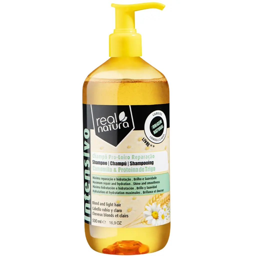 Shampooing Réparateur pour Cheveux Blonds - Pro-Loiro Reparação Camomila - Camomille et Protéine de Blé - Real Natura 500ml