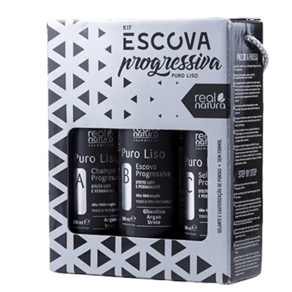 Brazilian Straightening Without Formaldehyde - Puro Liso 3 Steps ABC - Real Natura 300ml 500ml 300ml