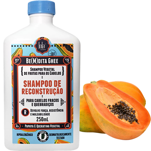 [7899572810833] Shampoing reconstructeur "Be(M)dita Ghee Reconstrução, Papaia e Queratina Vegetal" Lola 250ml