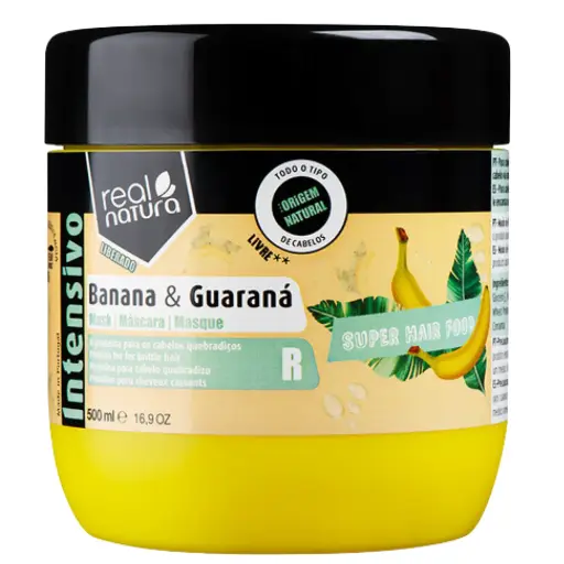 [5600493409424] Máscara Reconstrutora "Super Hair Food - Banana e Guaraná, Vit. A e C" Real Natura 500ml