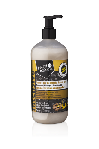 [5600493405259] Shampooing "Pro-Réparation Bomba Café - Caféine, Kératine, Vitamines E et F" Real Natura 500ml