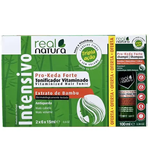 [5600493404498] Kit Vitaminado - Pro-Keda Forte - Antiqueda - Extrato de Bambu e Queratina Vegetal' Real Natura 12x15ml + Champô